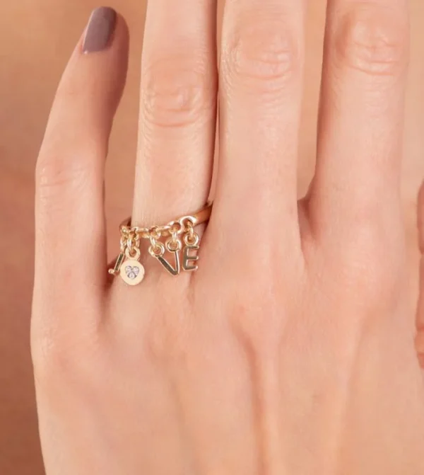 Anekke Anillo Dorado Con Letras Love | Joyería