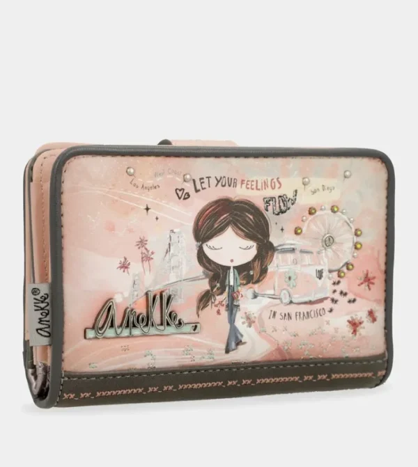 Anekke Billetero Rfid Mediano Peace & Love Rosa | Carteras Y Monederos