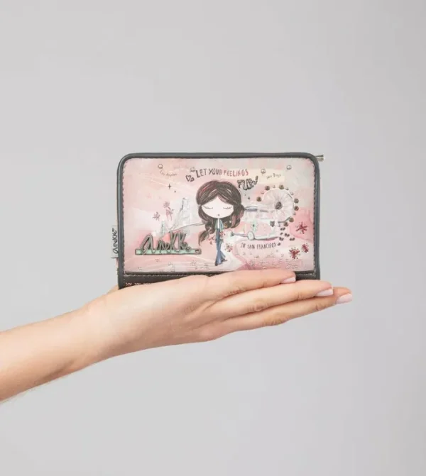 Anekke Billetero Rfid Mediano Peace & Love Rosa | Carteras Y Monederos