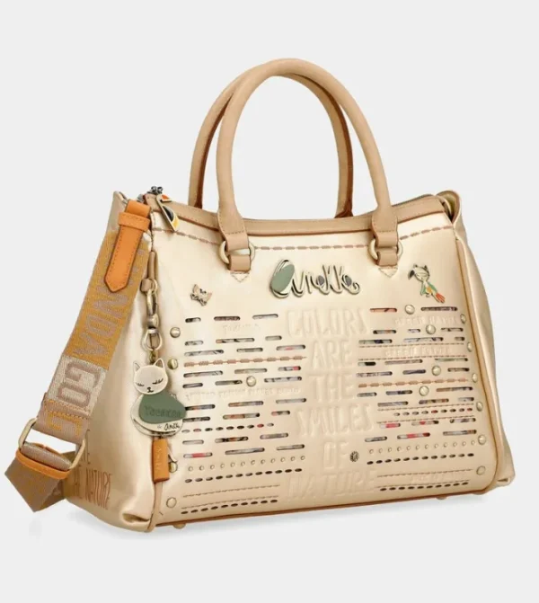 Anekke Bolso Tipo Doctor Dorado Nature Pachamama | Bolsos De Mano