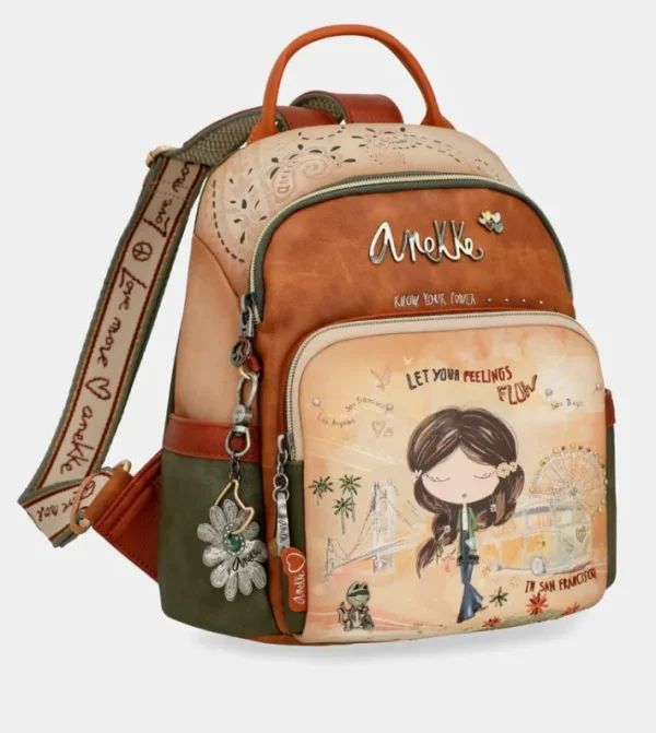 Anekke Mochila Antirrobo Camel Peace & Love | Mochilas Y Sacos