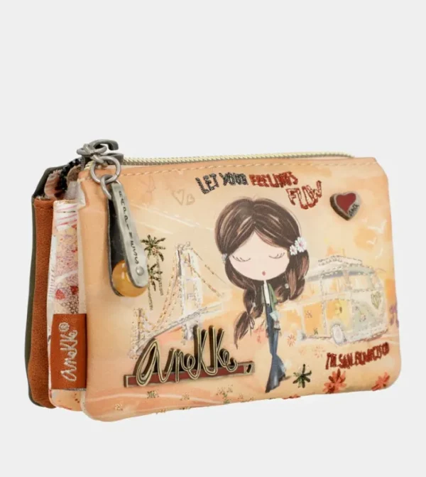 Anekke Monedero 3 Compartimentos Peace & Love Camel | Carteras Y Monederos