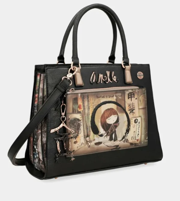 Anekke Tote Negro Con Bandolera Shoen | Bolsos De Mano